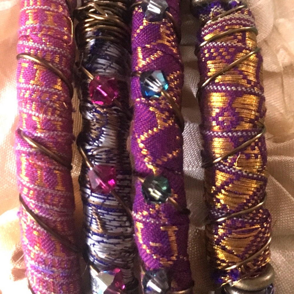 Recycled Himalayan Sari Silk Bracelets Set - Picture 2 of 2